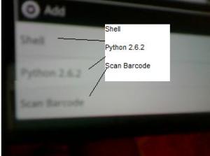 scanbarcode python or shell choice menu on the phone
